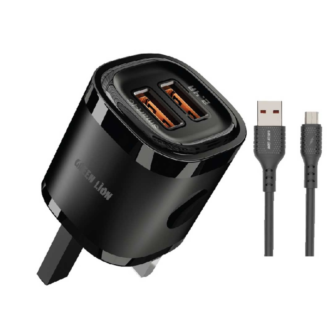GREEN LION 2USB 2.4A CHARGER+USB-TC C 1M UK P D/G